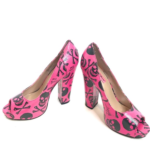 Betsey Johnson Heels Skull Pink Rare Platform - Picture 11 of 13